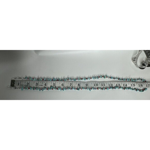 Eyeglass Chain 32" Turquoise Chips 4MM Red Glass Bicone Beads Handmade - Picture 4 of 7